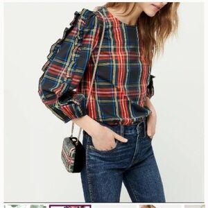 J. Crew Woman’s Tartan Blouse with Ruffle Sleeves